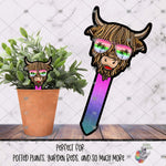 Load image into Gallery viewer, Beach Highland Cow Garden Stake Design