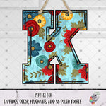 Load image into Gallery viewer, Blue Floral Letter K Design