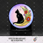 Load image into Gallery viewer, Witchy Cat on Moon Round Light Base Design