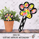 Load image into Gallery viewer, Floral Dog Paw Garden Stake Design