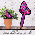 Load image into Gallery viewer, Pink Stained Glass Side Butterfly Garden Stake Design