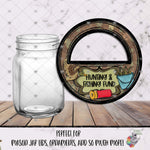 Load image into Gallery viewer, Hunting and Fishing Fund Mason Jar Lid Design