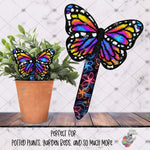 Load image into Gallery viewer, Neon Floral Butterfly Garden Stake Design