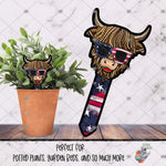 Load image into Gallery viewer, Patriotic Glasses Highland Cow Garden Stake Design