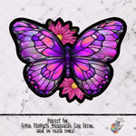 Load image into Gallery viewer, Pink Flower and Purple Stained-Glass Monarch Butterfly Design