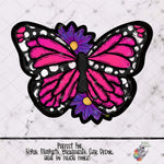 Load image into Gallery viewer, Purple Flower and Pink Monarch Butterfly Design