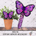 Load image into Gallery viewer, Purple Stained Glass Butterfly Garden Stake Design