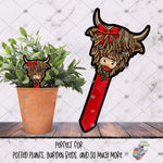 Load image into Gallery viewer, Red Bow Highland Cow Garden Stake Design