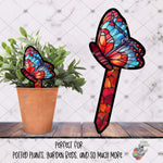 Load image into Gallery viewer, Blue and Red Stained Glass Side Butterfly Garden Stake Design