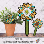 Load image into Gallery viewer, Teal and Cow Sunflower Garden Stake Design
