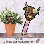 Load image into Gallery viewer, Tropical Flowers Highland Cow Garden Stake Design