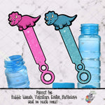 Load image into Gallery viewer, Pink and Blue Triceratops Bubble Wand Design