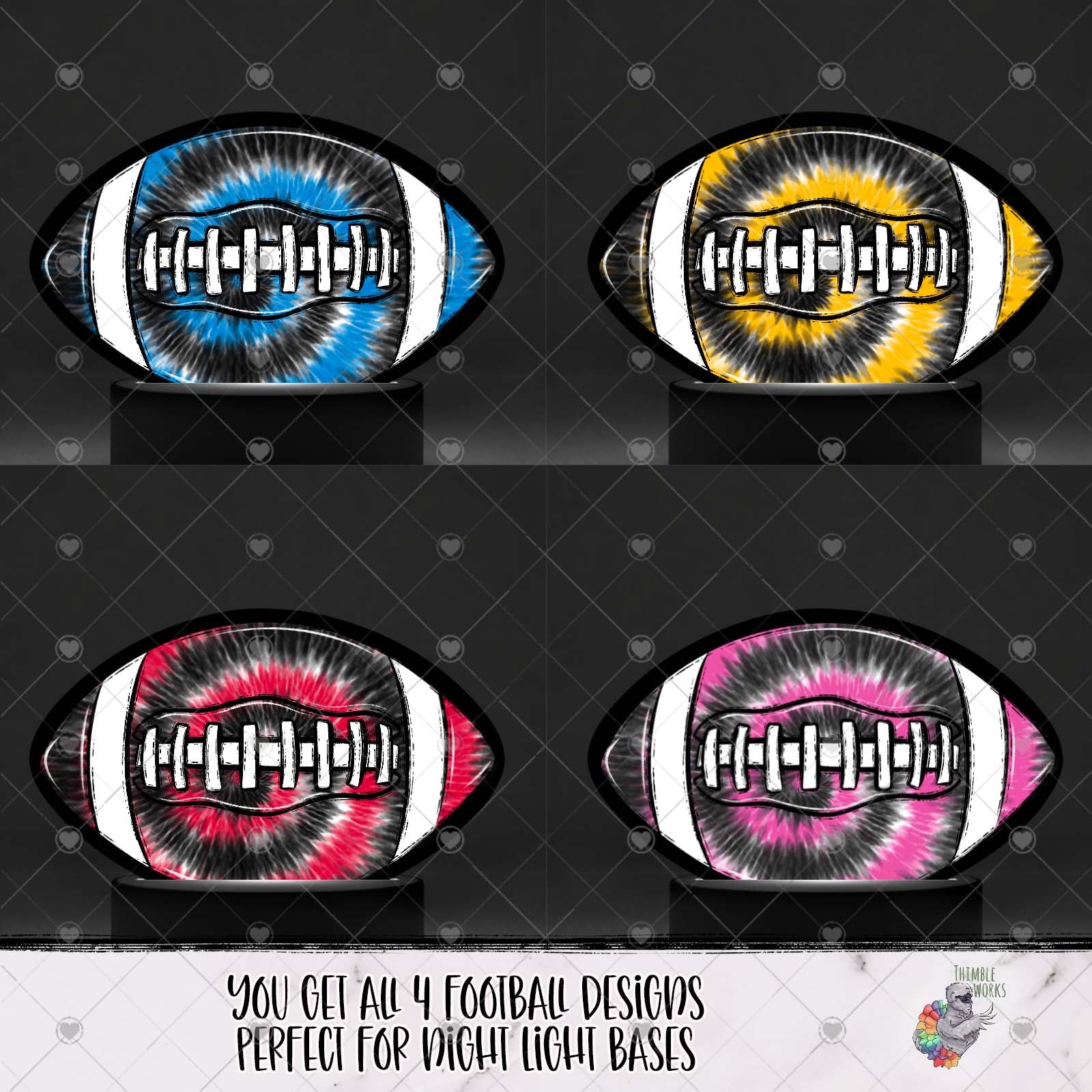 Tie-dye Football Light Base Design Bundle 1