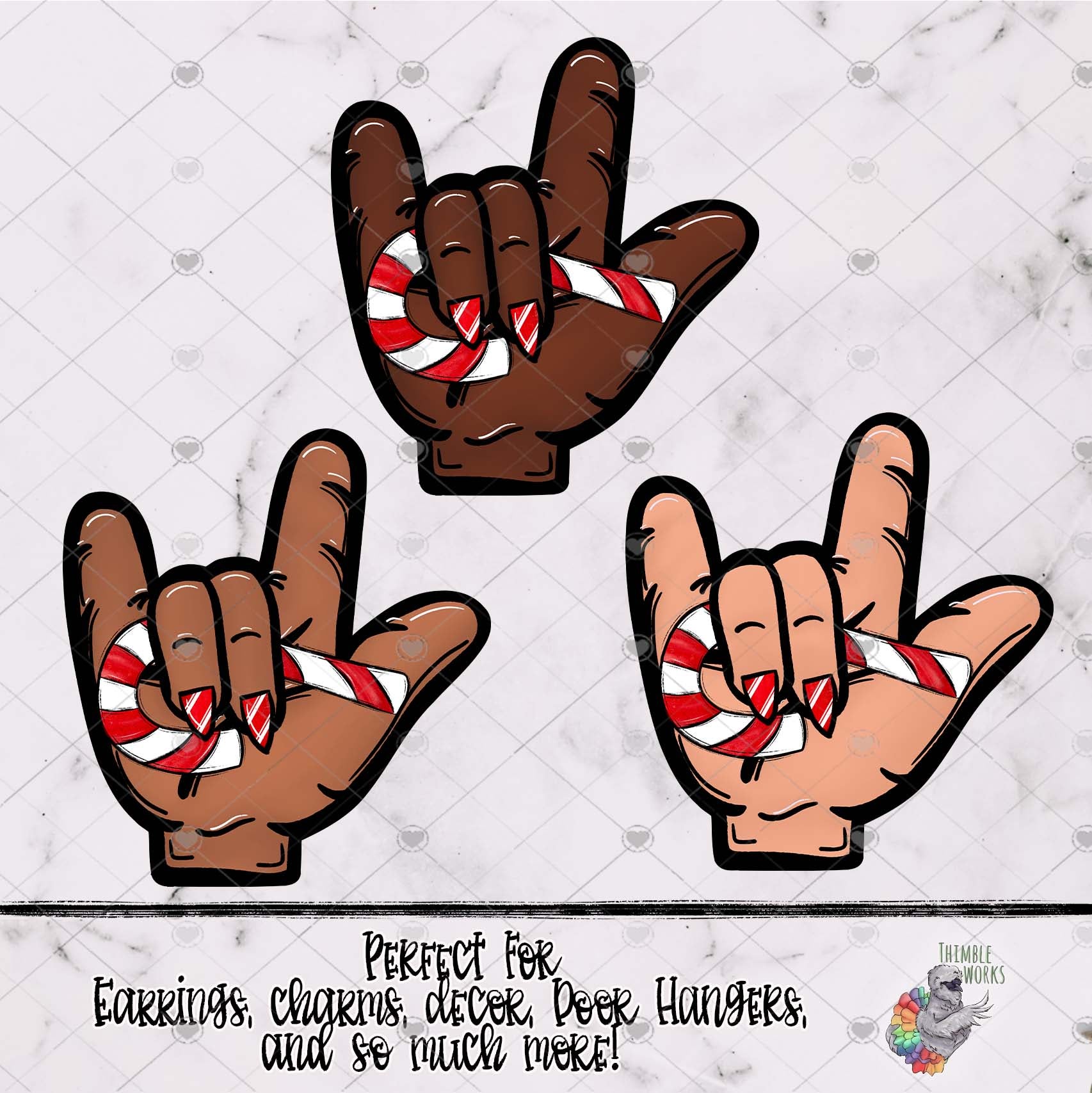 ASL I Love You Candy Cane Hand Design