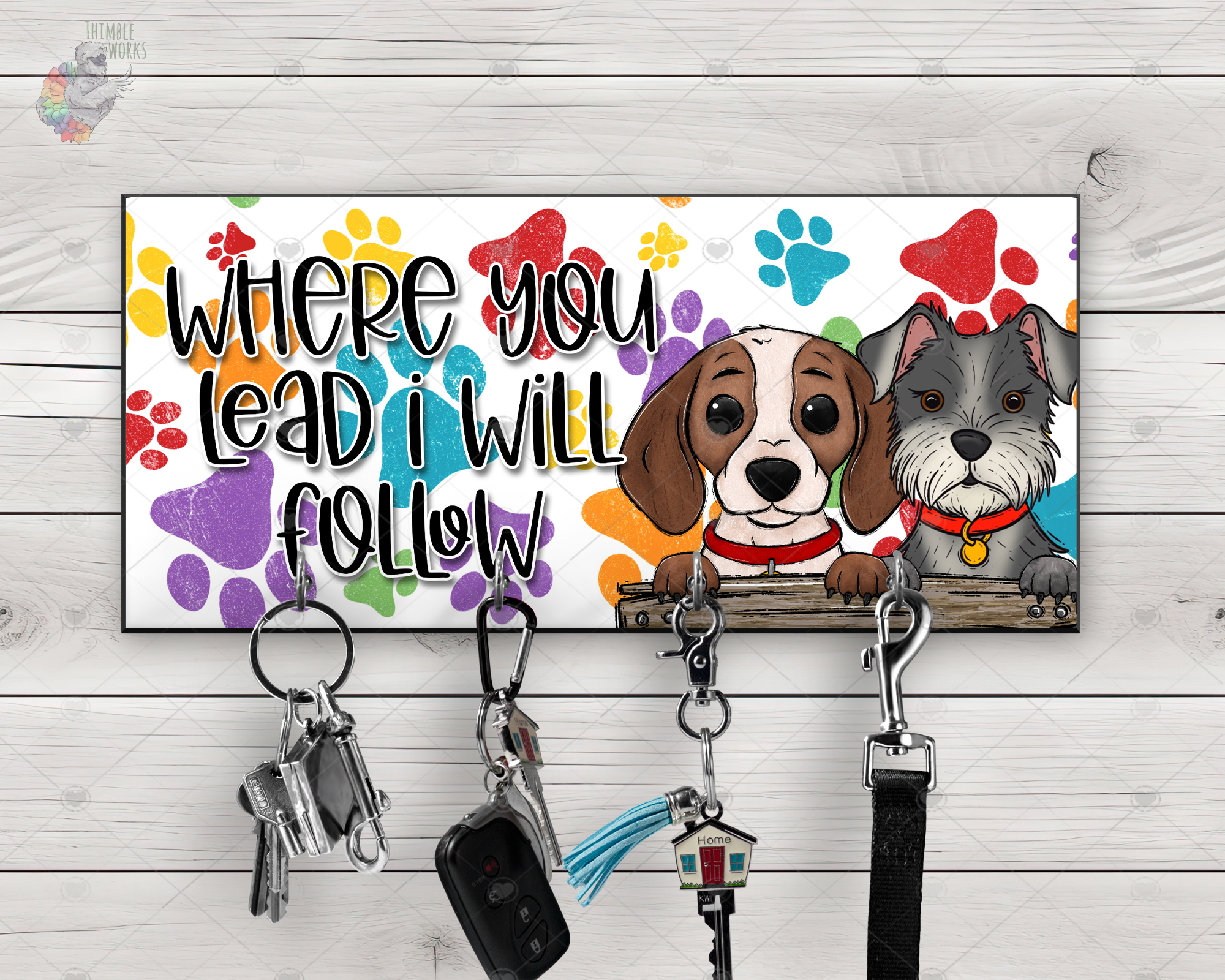 Beagle and Schnauzer Where You Lead, I Will Follow Key Hanger Design