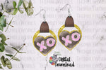 Load image into Gallery viewer, Black and Gold XO Heart Leather Earring Sublimation Design
