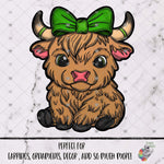 Load image into Gallery viewer, Blonde Kawaii Highland Cow with Green Bow Design
