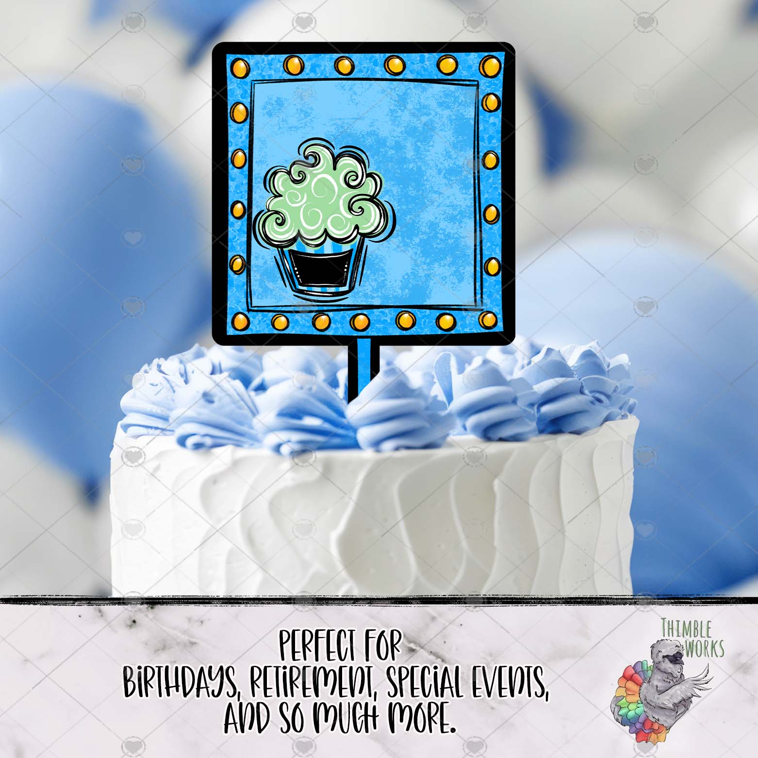 Pink and Blue Square Cake Topper Design Bundle