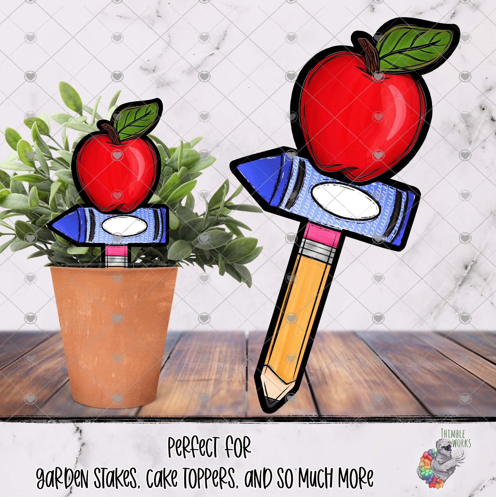 Teacher Apple Blue Crayon Garden Stake Design