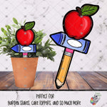 Load image into Gallery viewer, Teacher Apple Blue Crayon Garden Stake Design
