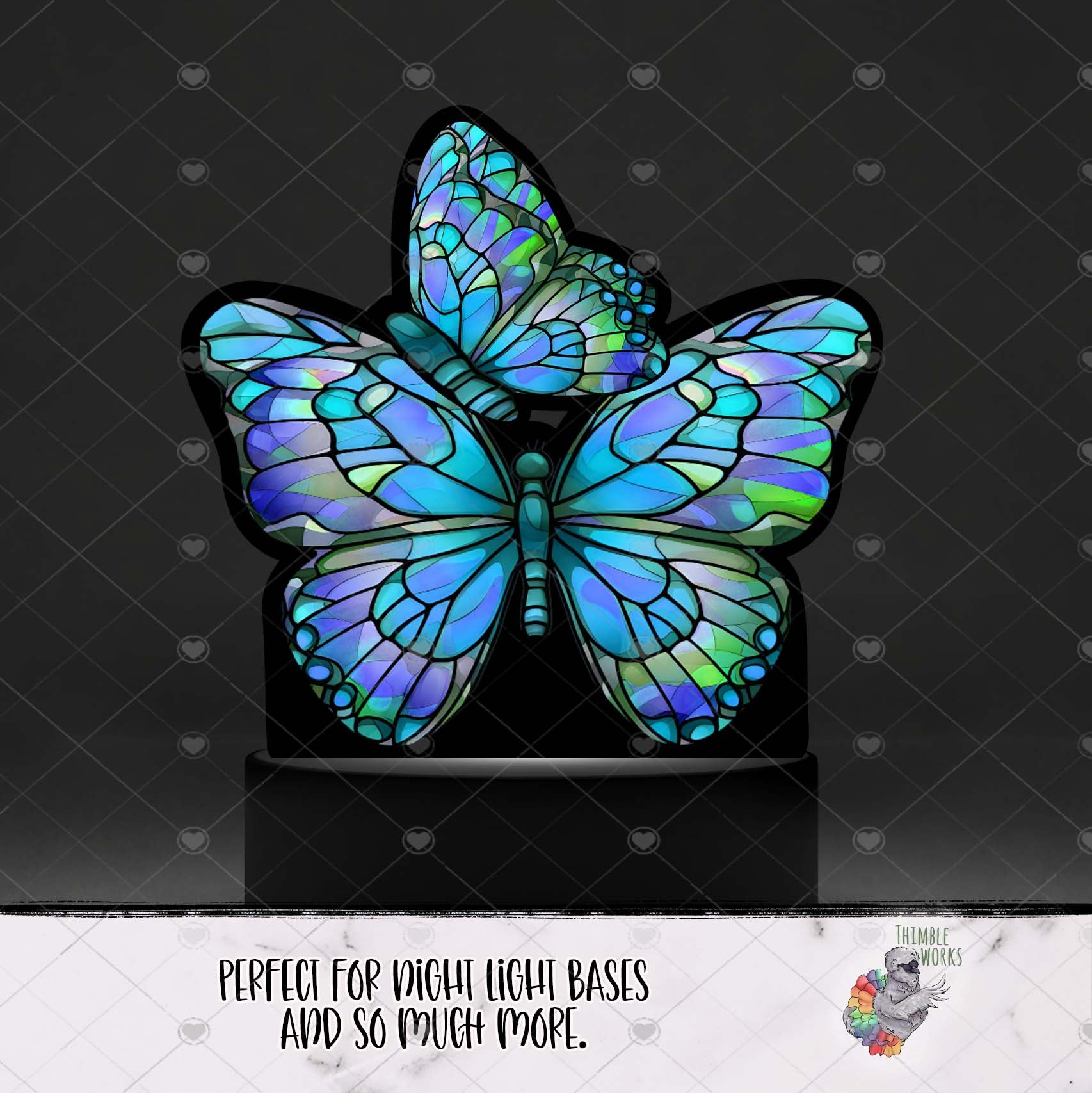 Blue Stained Glass Butterfly Light Base Design
