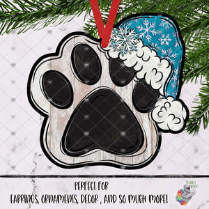 Snowflake Dog Paw with Santa Hat Design