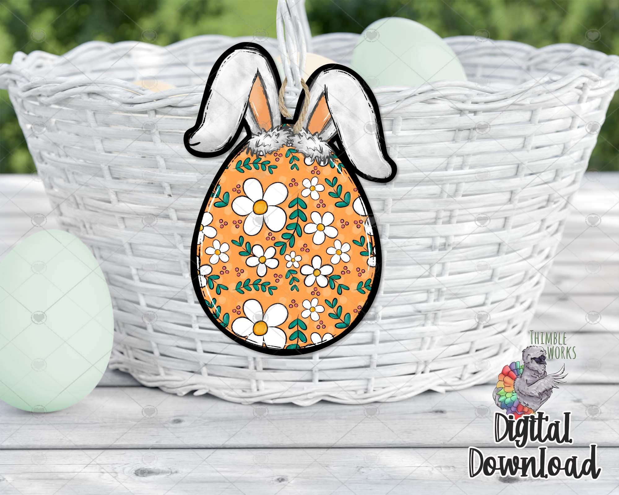 Boho Floppy Bunny Egg Sublimation Design