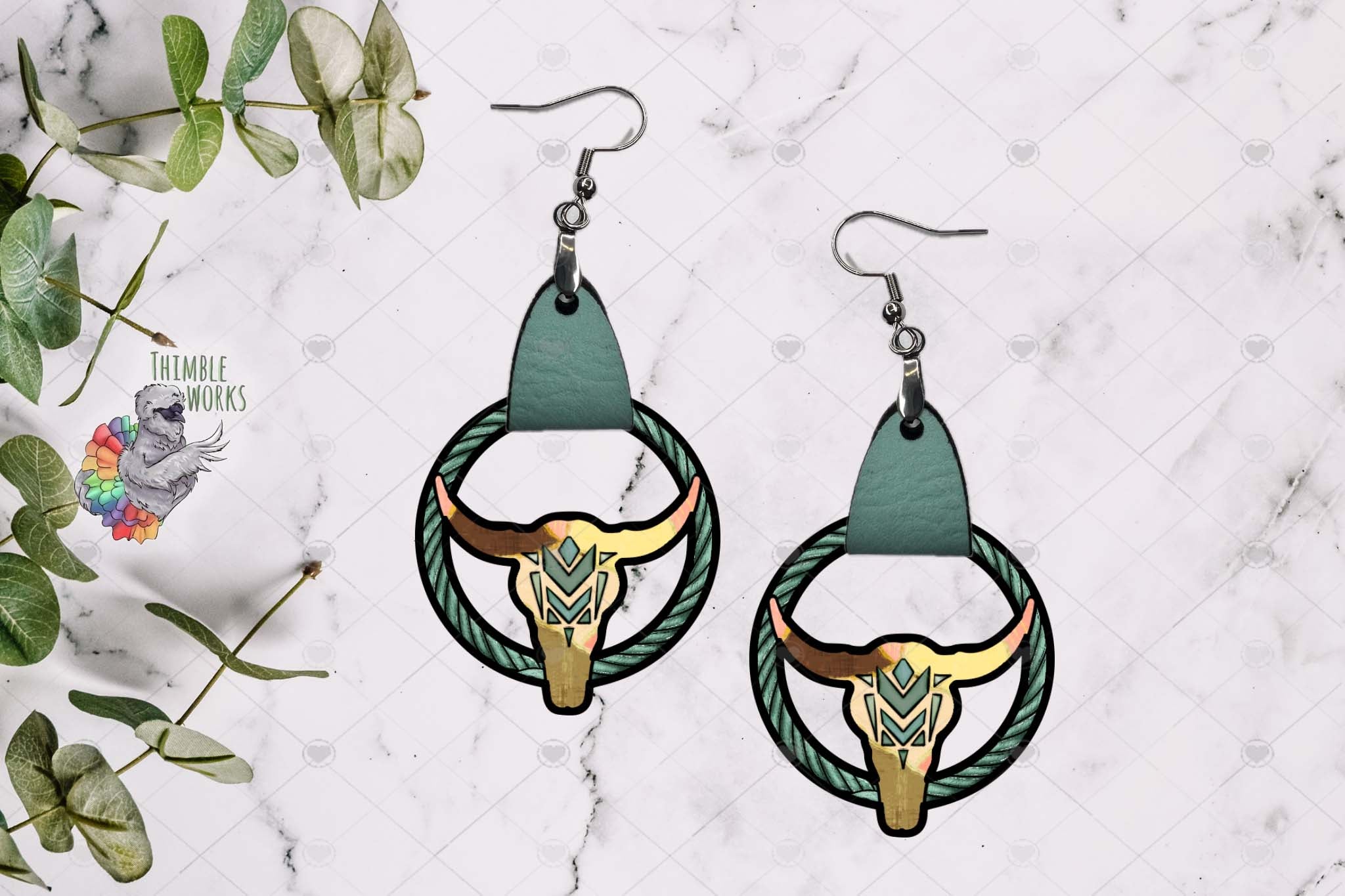 Boho Bull Skull Leather Earring Design