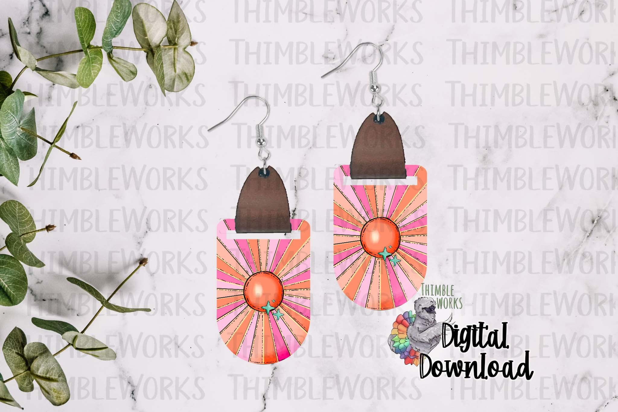 Pink Boho Long Oval Leather Earring Sublimation Design