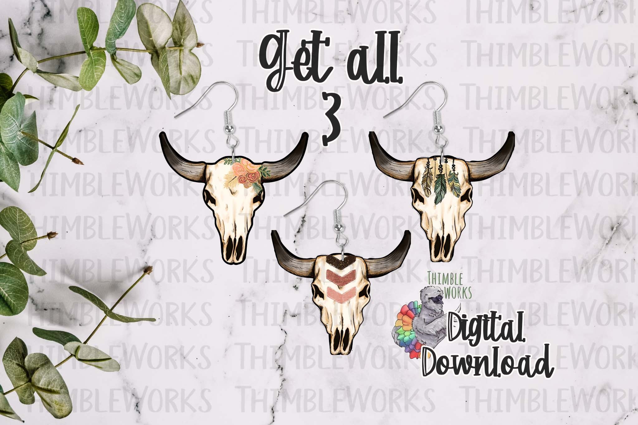 Boho Bull Skull Design Bundle