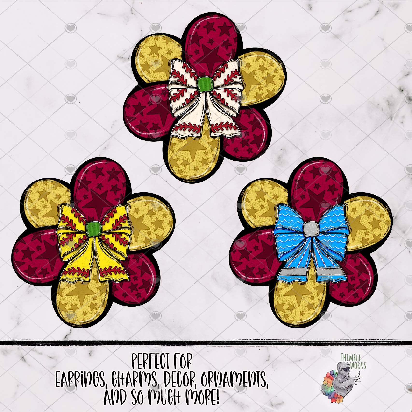 Burgandy and Gold Sports Chubby Flower Design Bundle