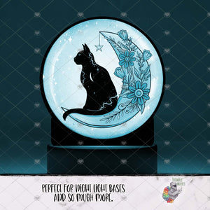 Witchy Cat on Moon Round Light Base Design