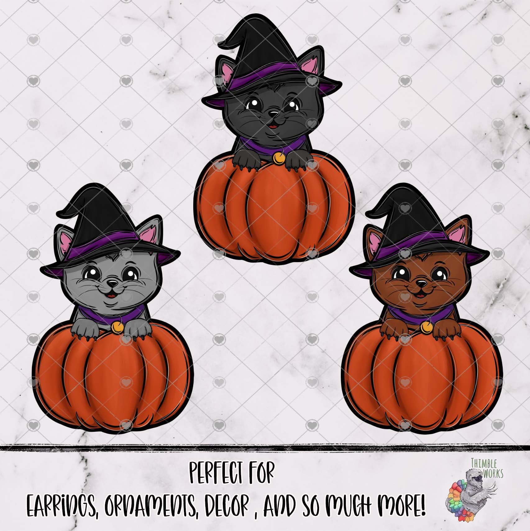 Witchy Cat in Pumpkins Design