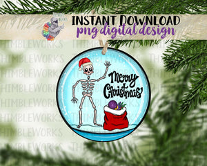 Skeleton Merry Christmas Round Sublimation Design