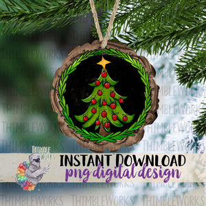 Christmas Tree Wood Slice Sublimation Design