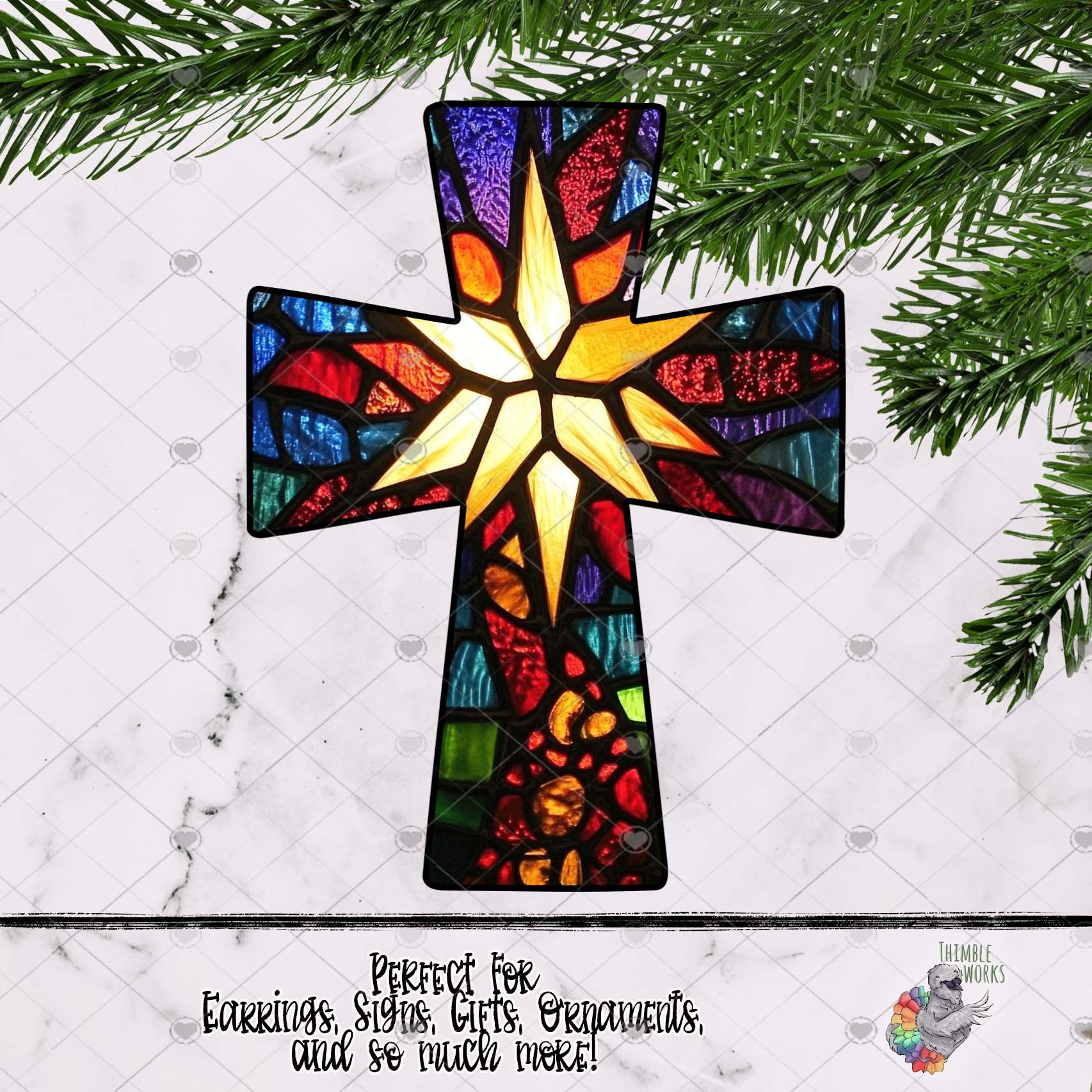 Christmas Star Stained Glass Cross Design