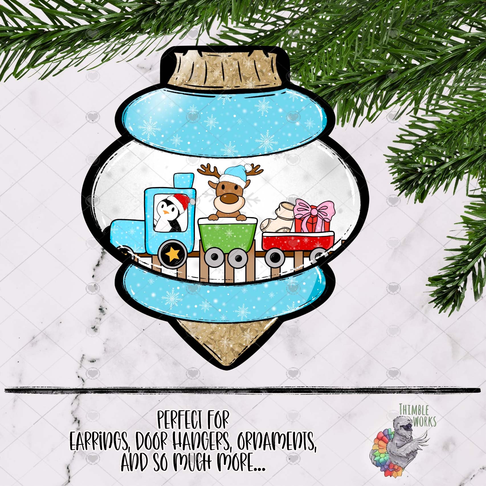 Christmas Train Vintage Bulb Sublimation Design