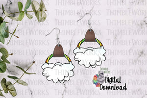 Rainbow Cloud Flower Leather Earring Sublimation Design