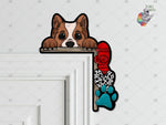 Load image into Gallery viewer, Corgie Peeking Over the Door Sitter Sublimation Design
