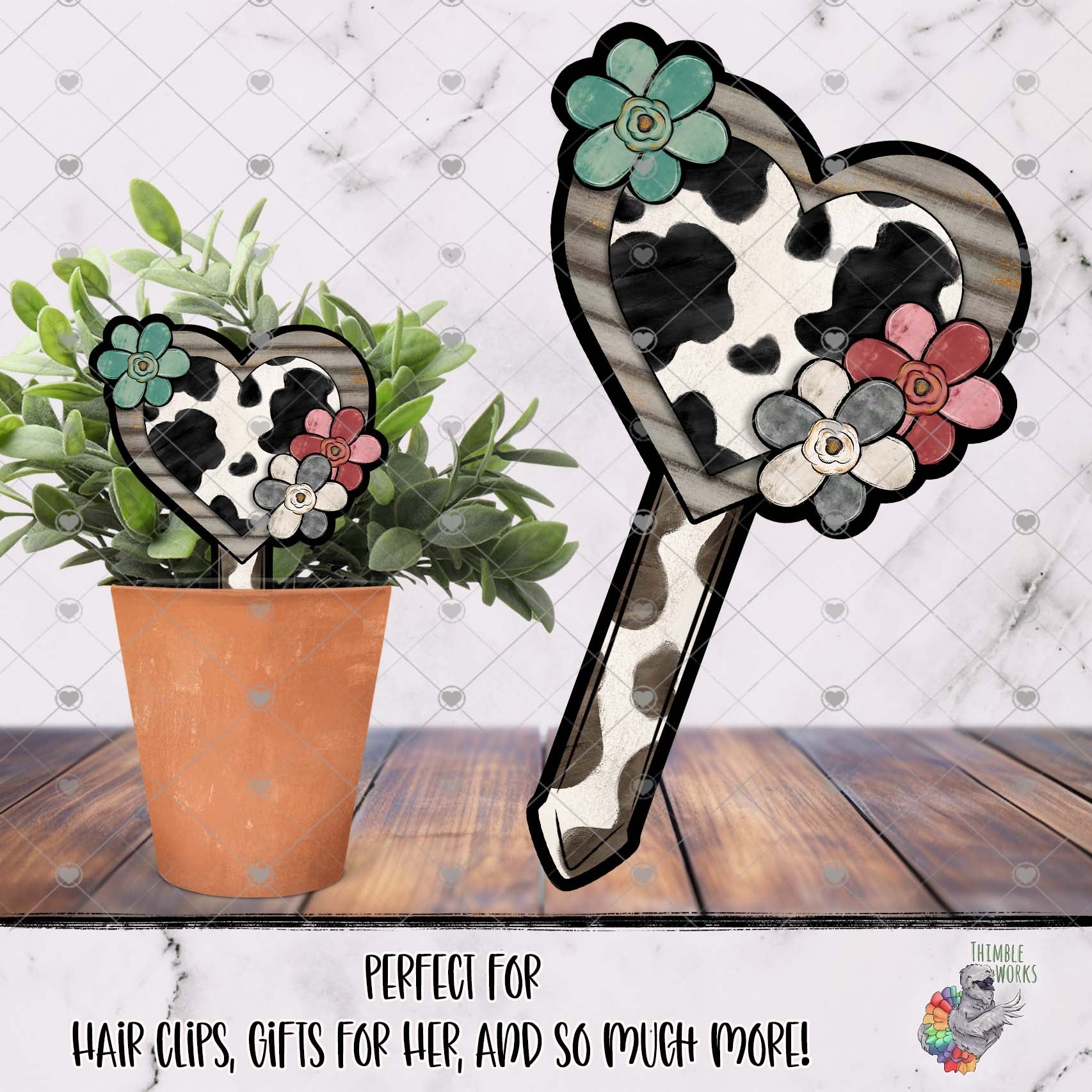 Cow Heart with Flowers Garden Stake Design
