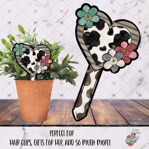 Cow Heart with Flowers Garden Stake Design