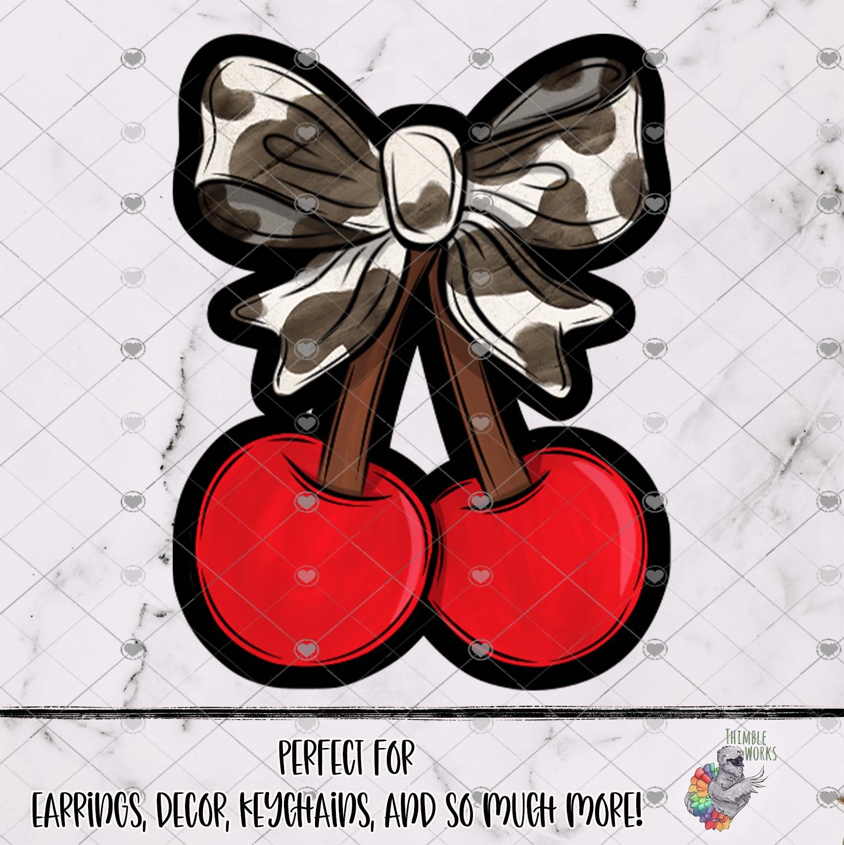 Cherries with Cow Print Bow Design