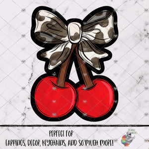 Cherries with Cow Print Bow Design