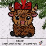 Load image into Gallery viewer, Crocheted Highland Cow with Red Bow Design
