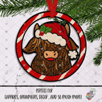 Load image into Gallery viewer, Crocheted Santa Hat Highland Cow Hoop Design
