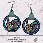 Load image into Gallery viewer, Teal Cross Cowboy Boot with Guitar Leather Earring
