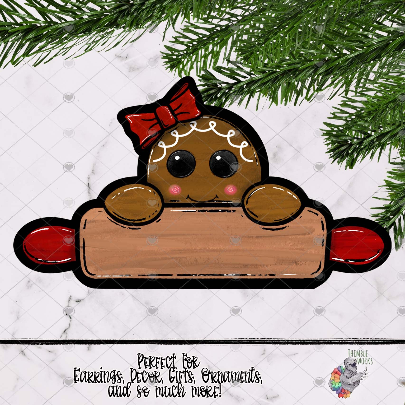 Curly Hair Gingerbread Girl with Rolling Pin Design