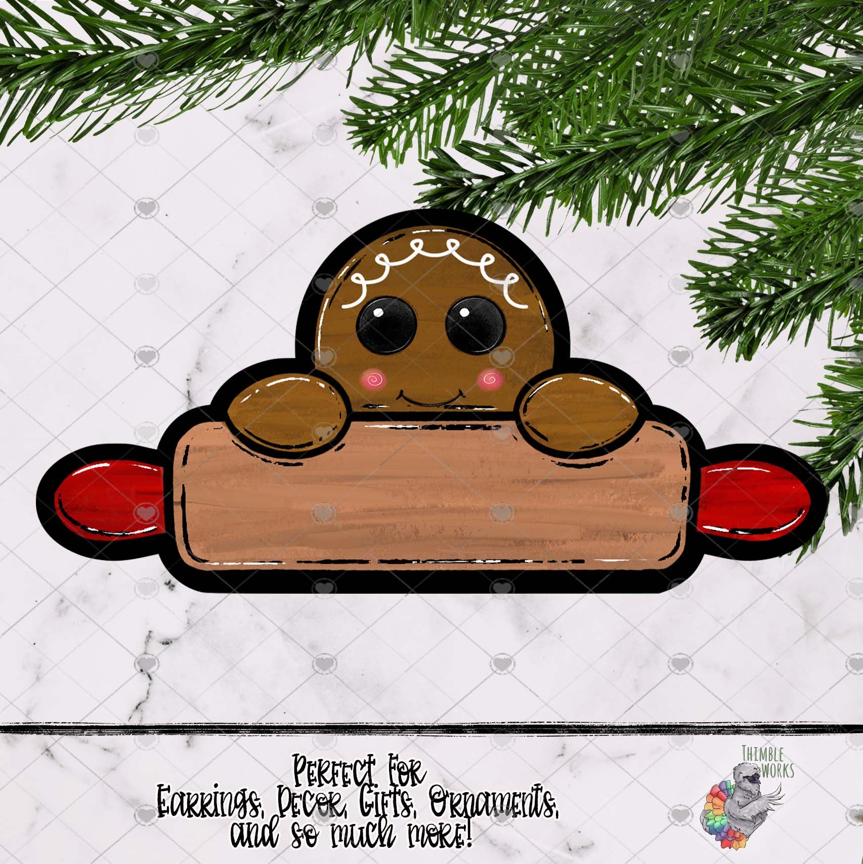 Curly Hair Gingerbread Man with Rolling Pin Design