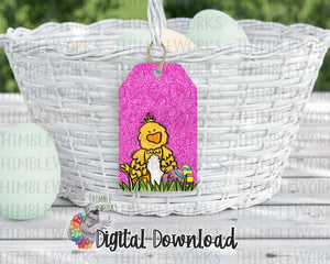 Pink Chick Bunny Tag Sublimation Design