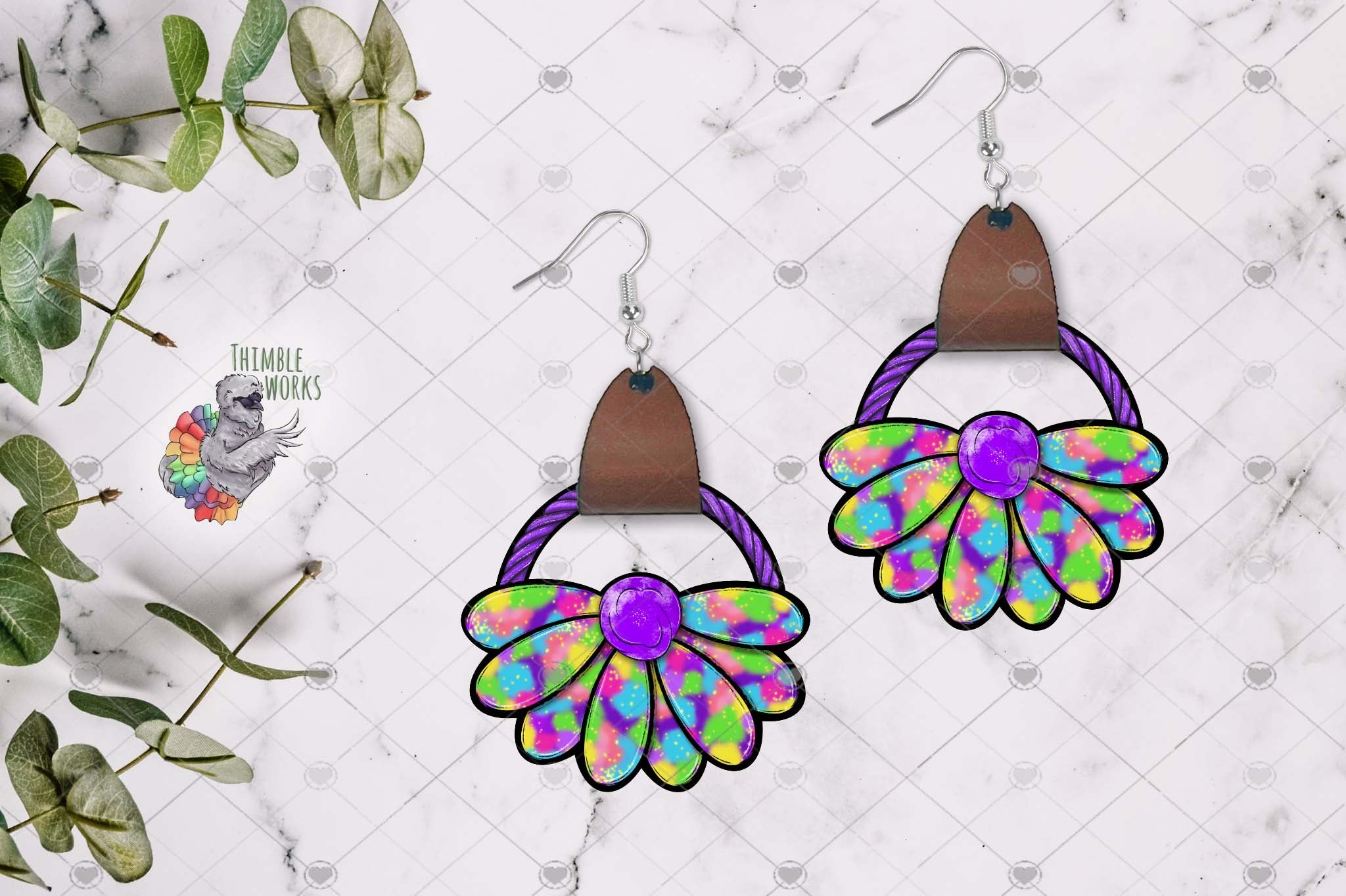 Stained Glass Flower Leather Earring Sublimation Design